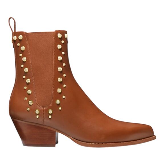 Michael Kors Women's Kinlee Leather Studded Ankle Chelsea Booties Brown Size 9 - Picture 2 of 3